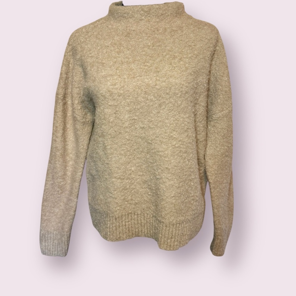 Joie Mock Neck Pullover Sweater Neutral Tan Knobby Knit Size Large